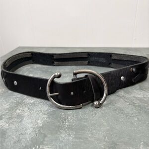 Expresso dark leather large silver tone buckle genuine leather belt size 34 mens